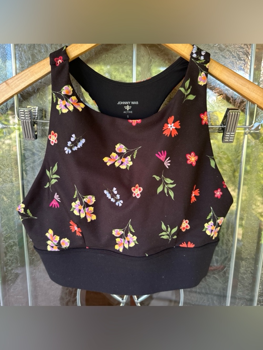 Johnny Was Active Black Floral Small Sports Bra